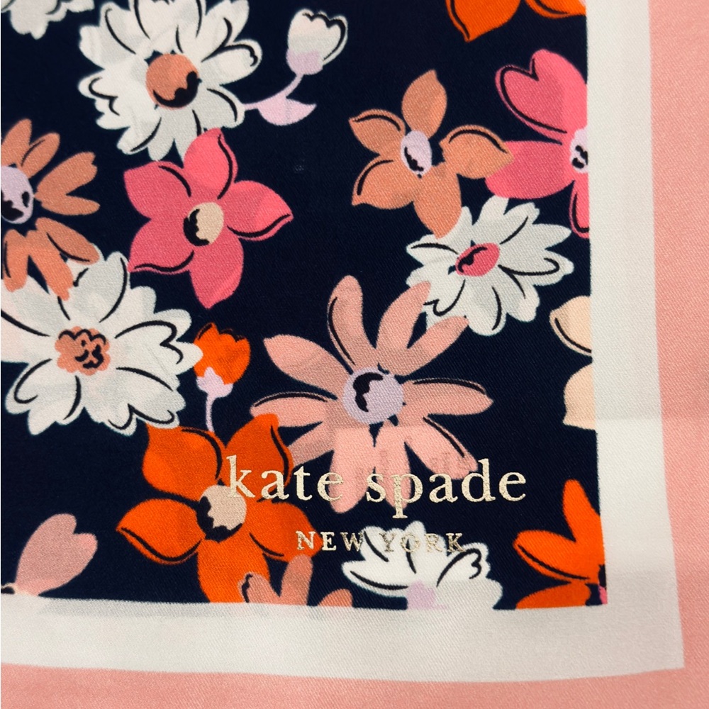 kate spade new york Blue Floral Medley Silk Square Scarf/Twilly    34”x 34”  NWT - Picture 3 of 8